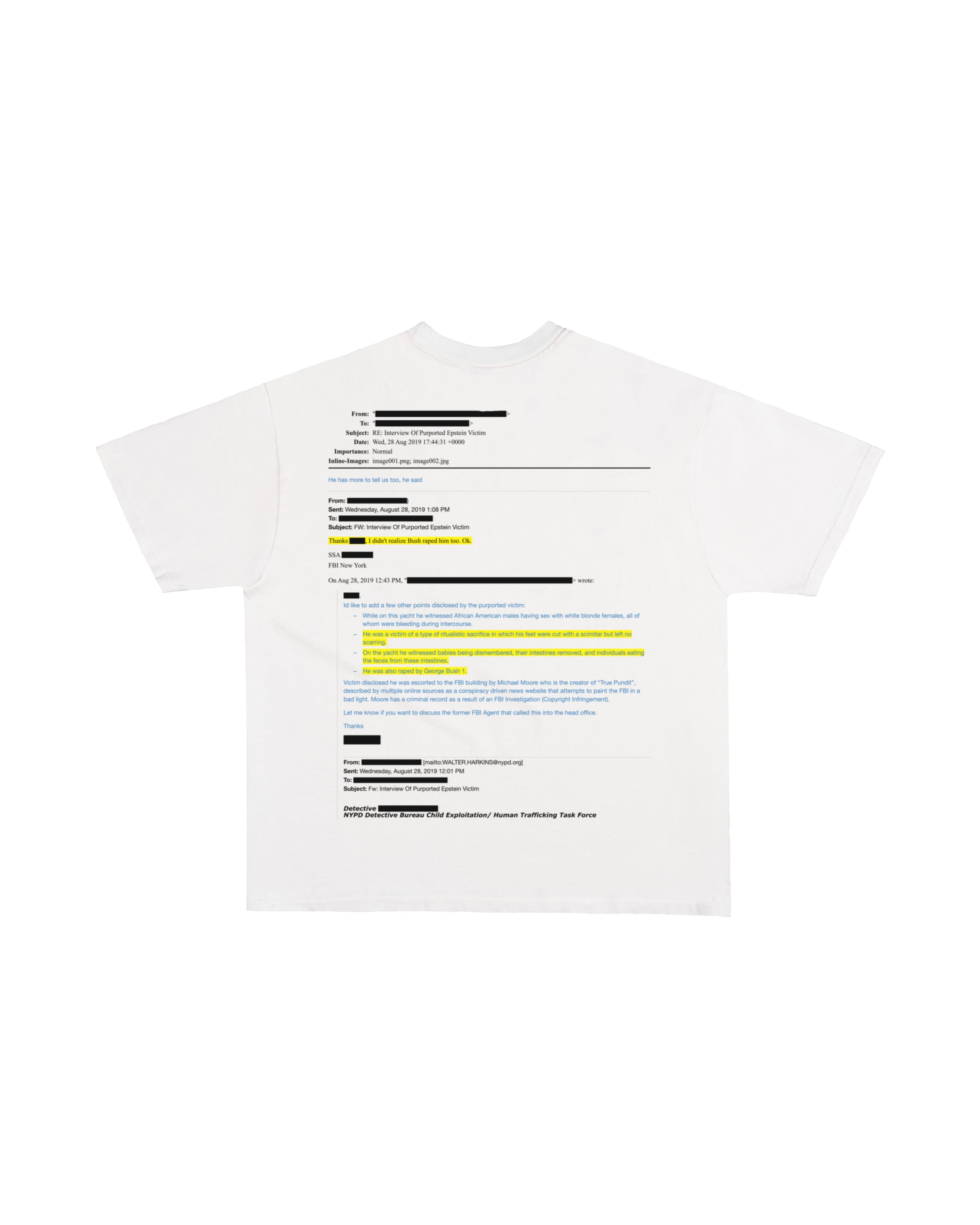 Third Rail 'jeevacation@gmail.com' t-shirt — back view, Epstein documents political graphic tee