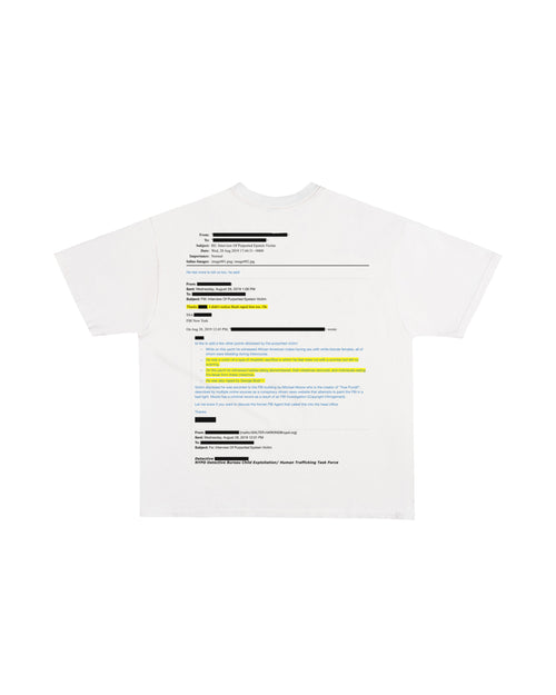 Third Rail 'jeevacation@gmail.com' t-shirt — back view, Epstein documents political graphic tee