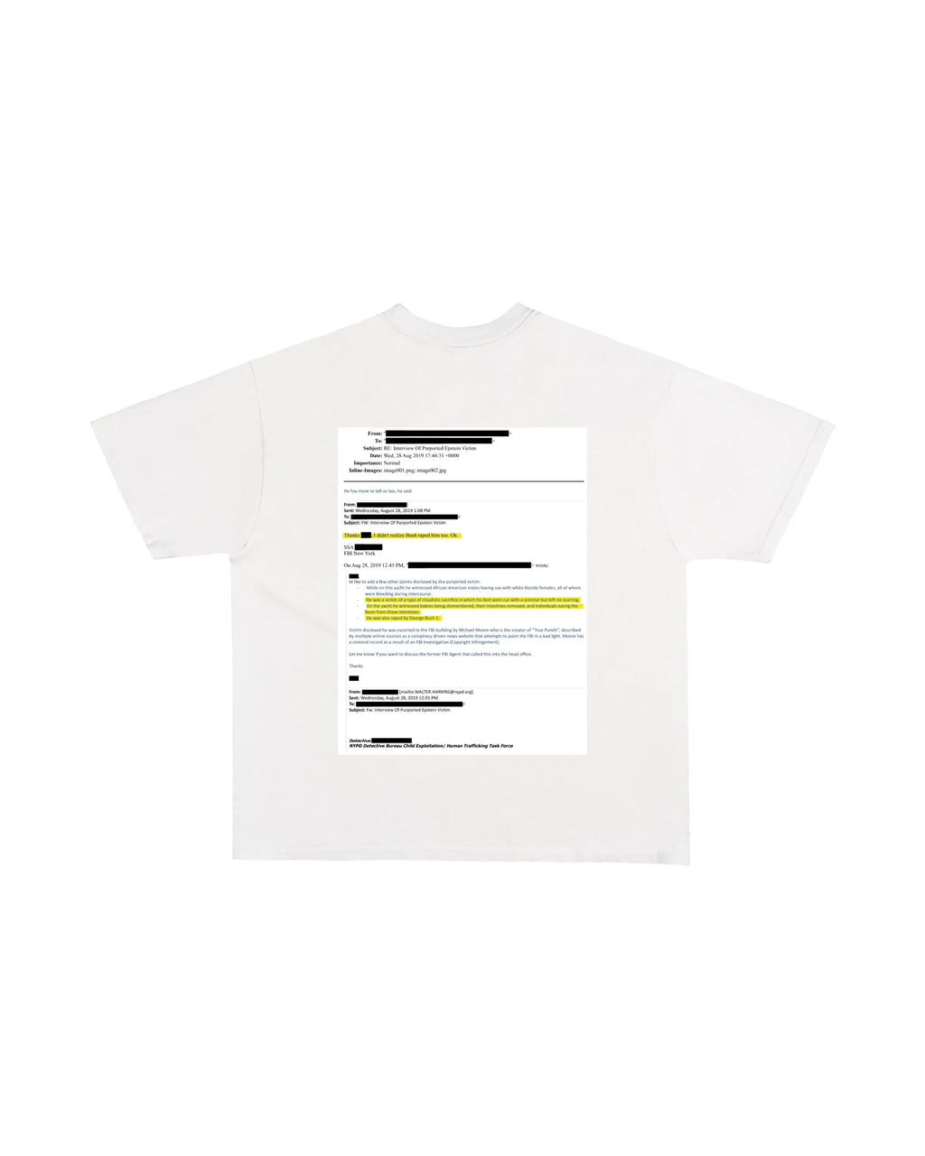 Third Rail 'jeevacation@gmail.com' t-shirt — back view, Epstein documents political graphic tee