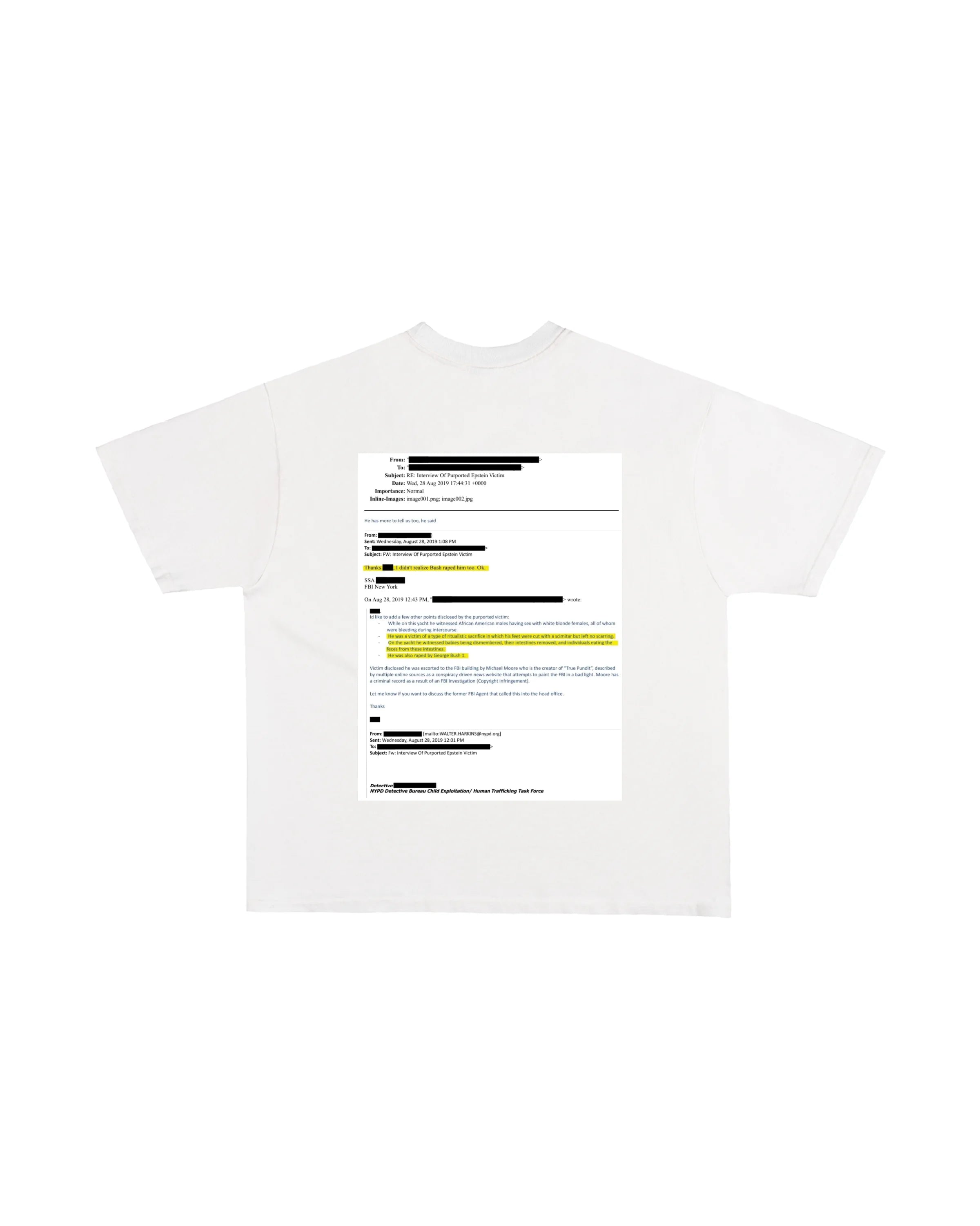 Third Rail 'jeevacation@gmail.com' t-shirt — back view, Epstein documents political graphic tee