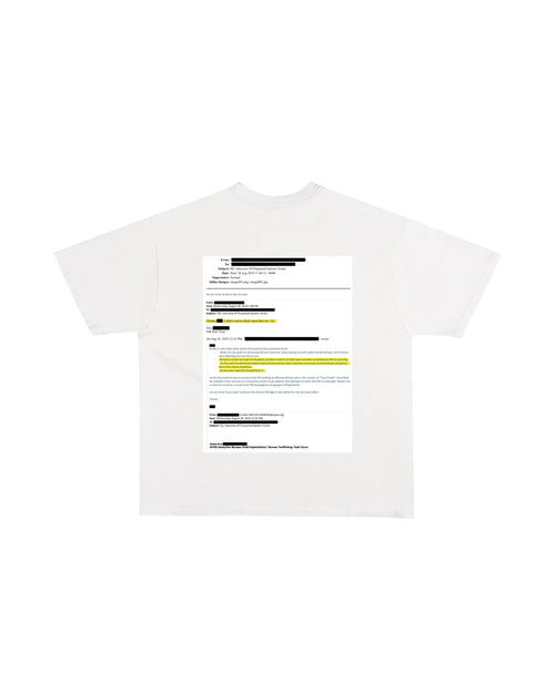 Third Rail 'jeevacation@gmail.com' t-shirt — back view, Epstein documents political graphic tee