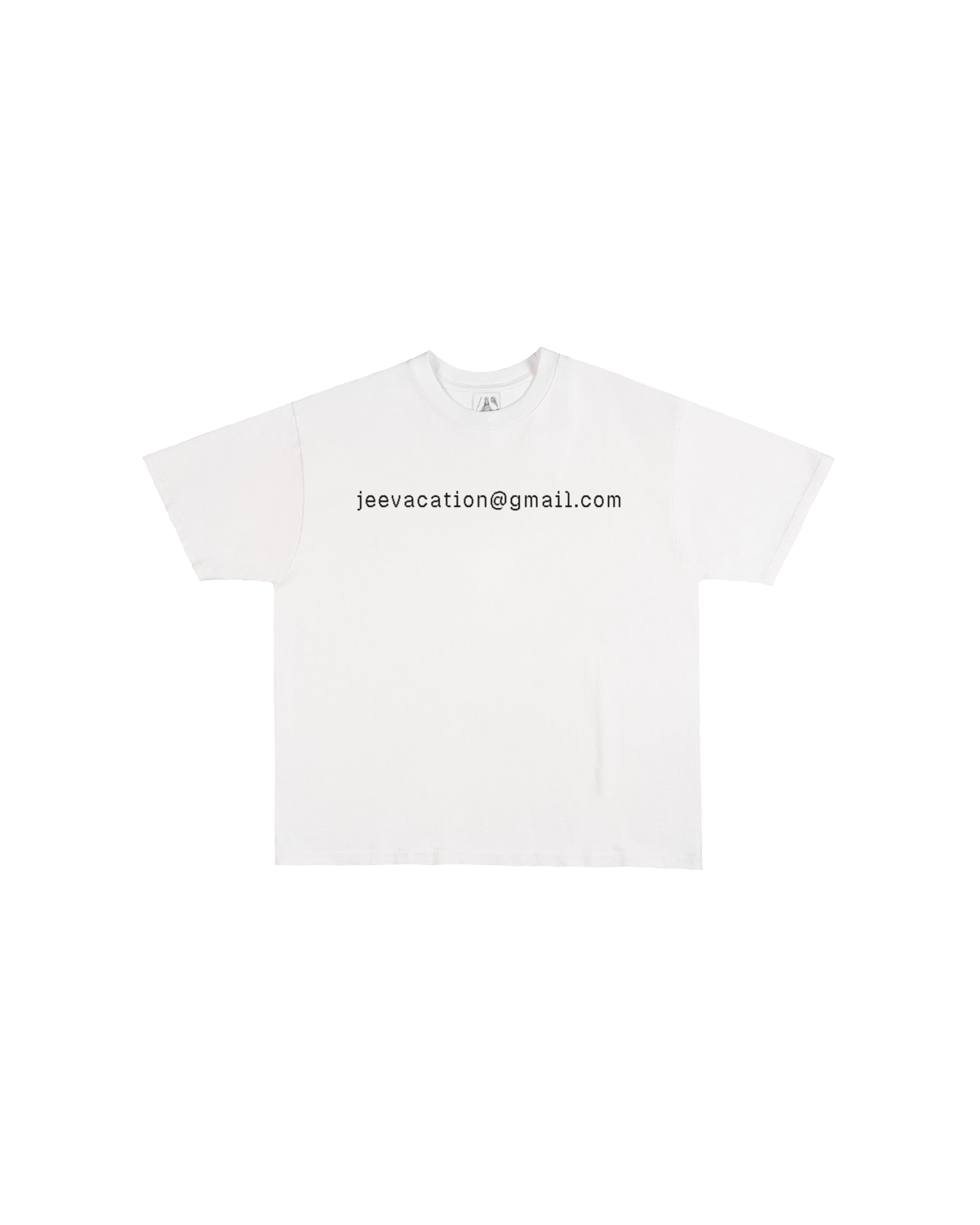 Third Rail 'jeevacation@gmail.com' t-shirt — front view, Epstein documents political graphic tee
