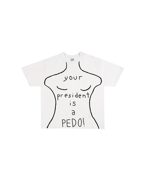 Third Rail 'Your President Is A Pedo' t-shirt — front view, Trump–Epstein letter political graphic tee